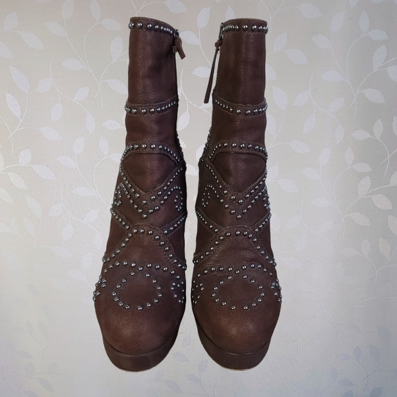 Miu Miu Y2K Platform Stiletto Boots - Studded Brown Ankle Heels 37 Designer - Picture 3 of 15